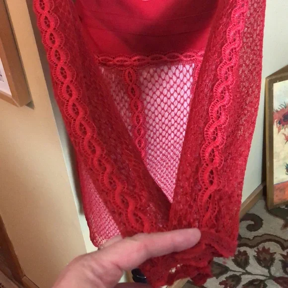 FREE PEOPLE Size Large Lace Cocktail Dress Cherry Red Scalloped Bodycon $250NWT - Picture 10 of 16